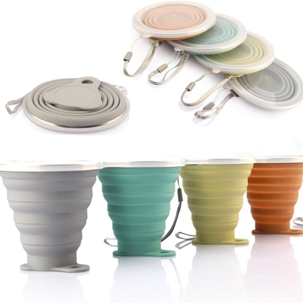 ME.FAN Silicone Collapsible Travel Cup - Silicone Folding Camping Cup with Lids